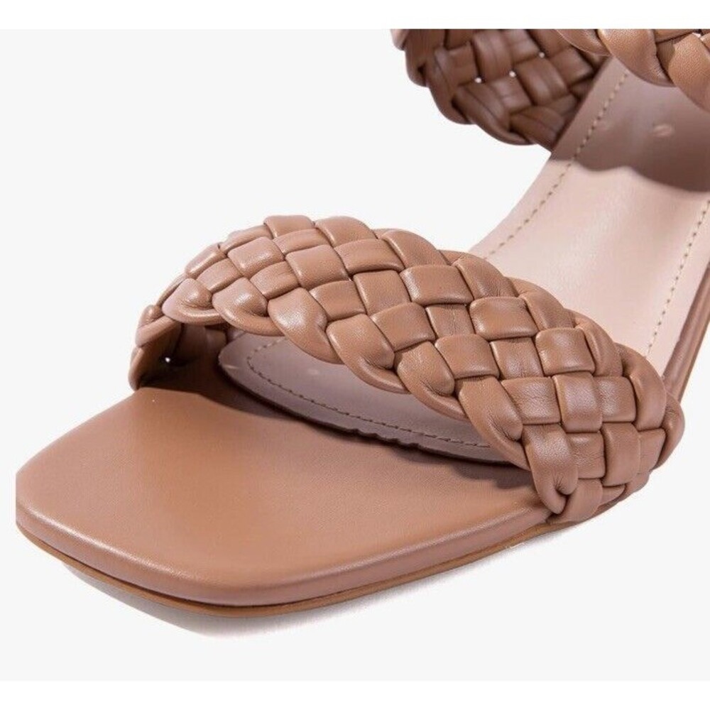 Women Heels Sandals Woven Size 6 Chunky Braided Nude Square Toes - Picture 3 of 8